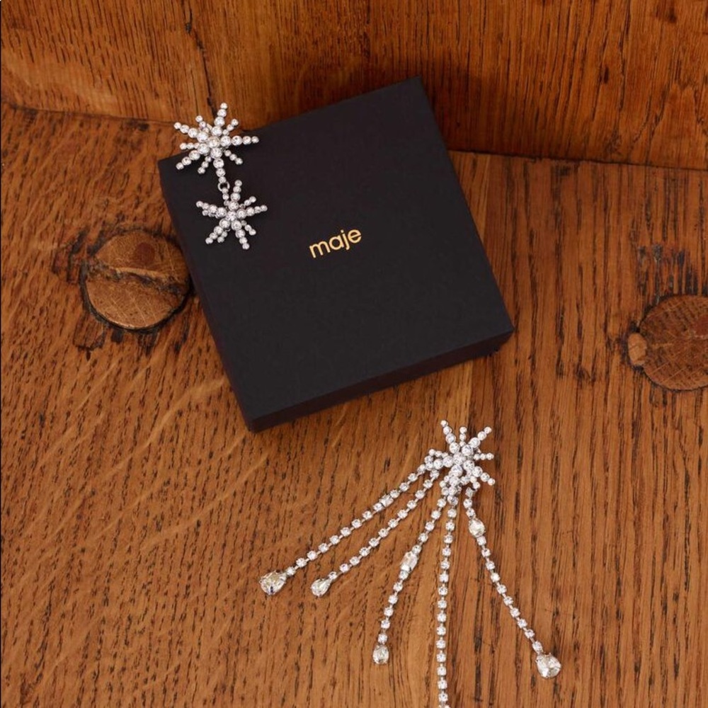 Maje Swarovski Crystal asymmetrical star earrings. Glamorous, light, & fun!